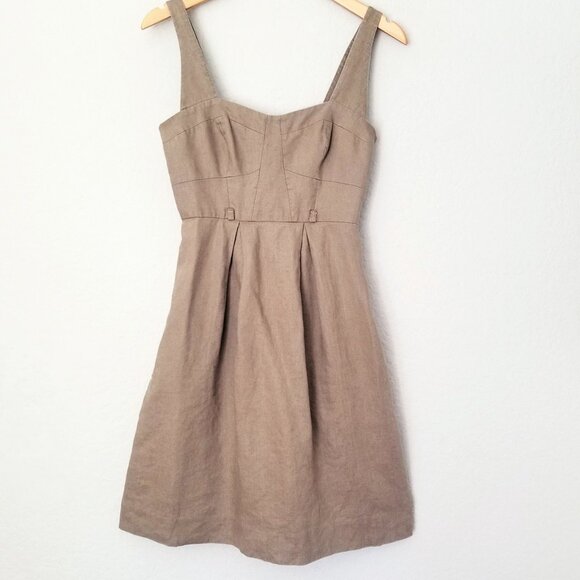 Black Halo 100% Linen Bustier Sweetheart Pleated Front Mini Dress Size 2 No Belt - Picture 2 of 15